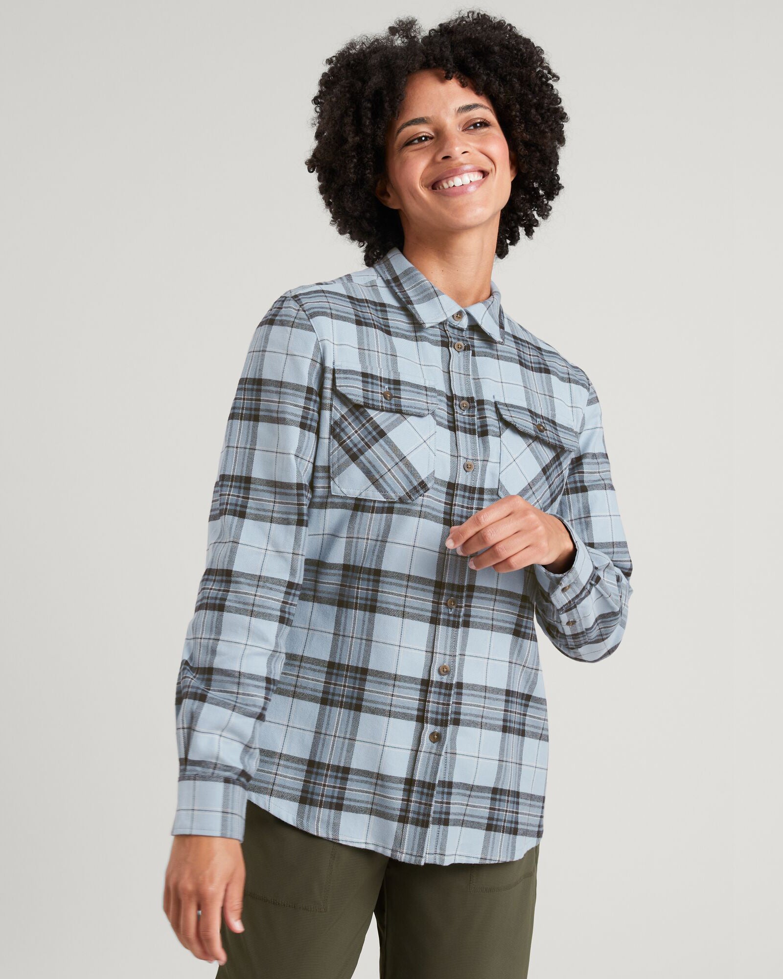 Carrillon Women's HF Long Sleeve Shirt - Ripple/Night Check Plaid Button Down Top for Office, Casual Wear & Fall Outfits