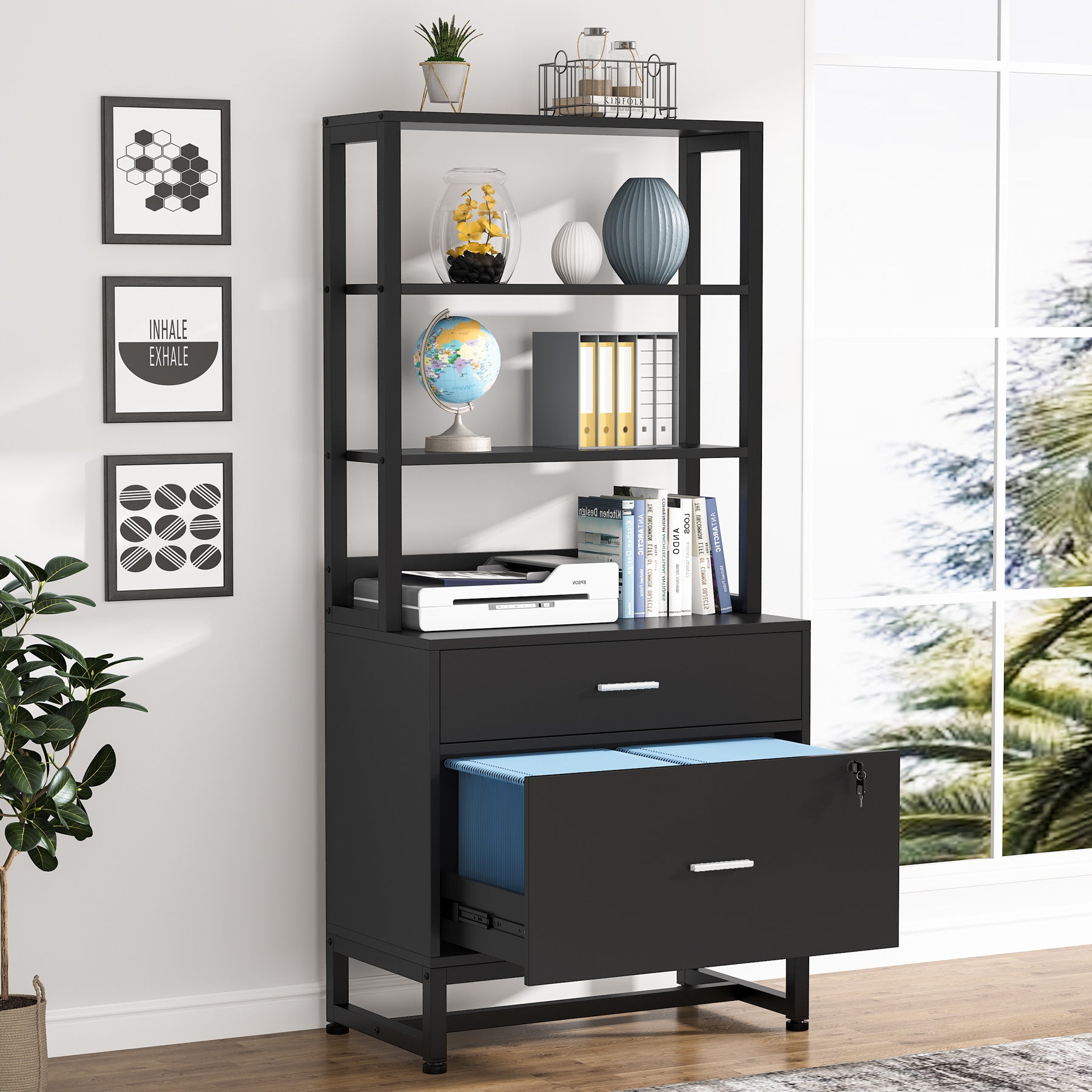 2-Drawer Vertical File Cabinet with Open Shelves - Compact Office Storage for Documents & Supplies | Perfect for Home, Office & Small Business Organization