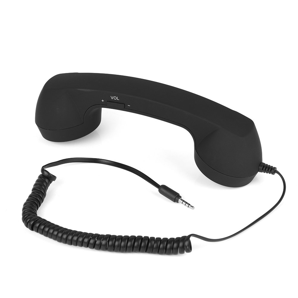 Vintage Wired Telephone Headset with 3.5mm Jack & Built-in Mic - Anti-Radiation Retro Phone Handset for iPhone & Smartphones - Perfect for Office Calls, Gaming & Vintage Style Lovers (Black)