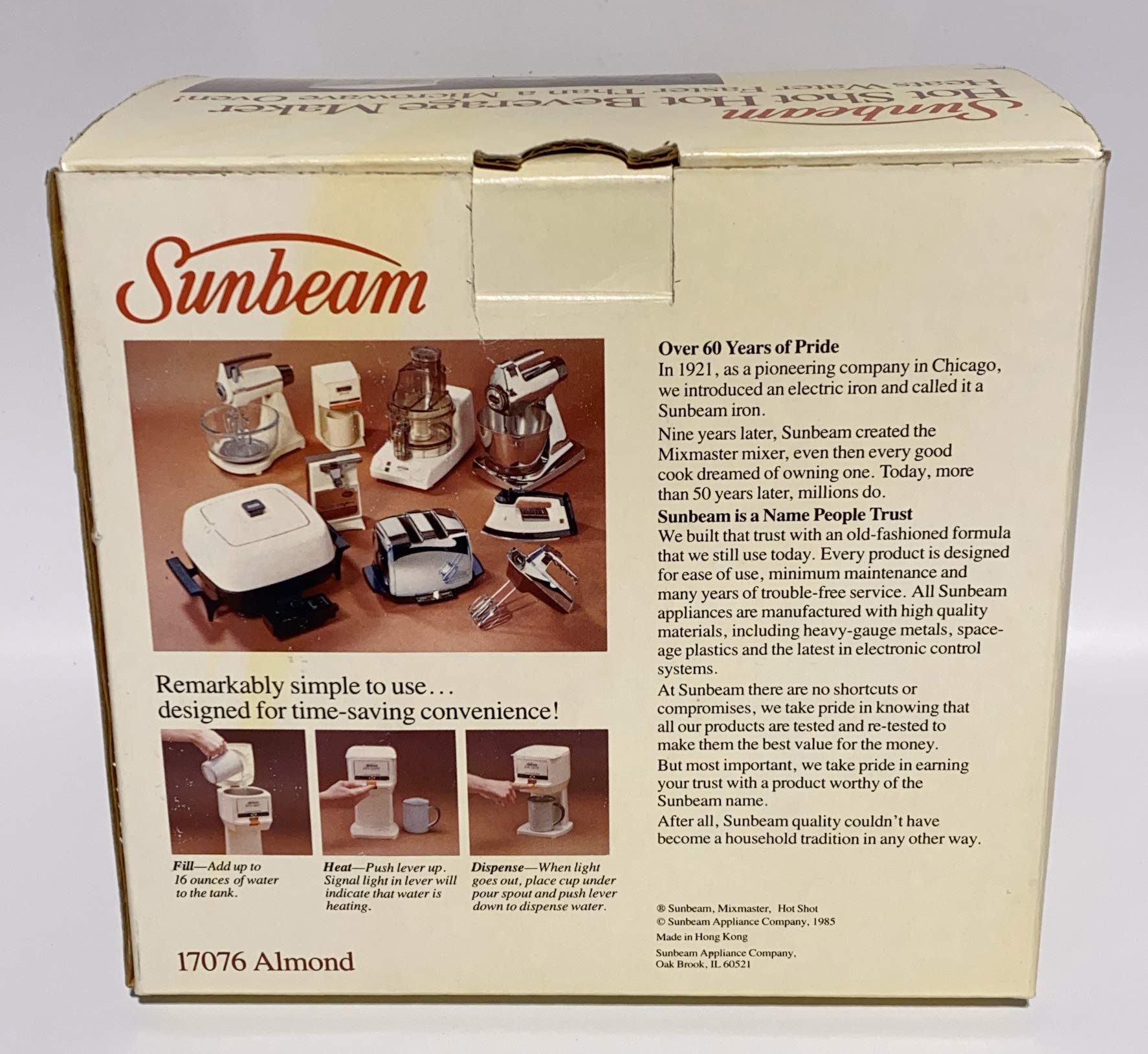 Vintage 1985 Sunbeam Hot Shot Hot Beverage Maker 17076 Almond - Retro Electric Coffee & Tea Maker for Home, Office & Dorm Use