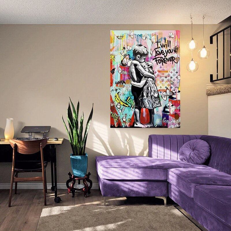 Banksy 'I Will Love You Forever' Canvas Wall Art - Unique Street Art Decor for Living Room, Bedroom & Office