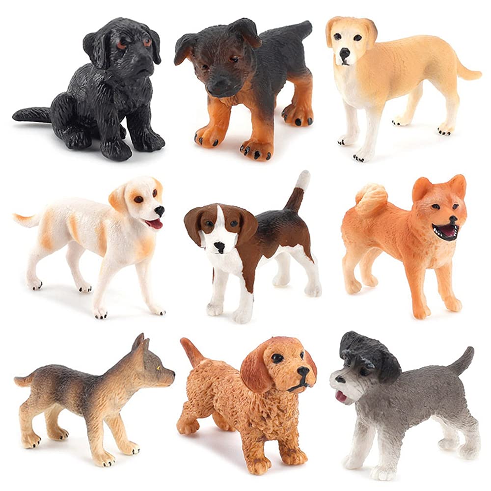 Mini Dog Figurines Toy Set - 9 Realistic Hand-Painted Plastic Puppy Figures for Cake Topping, Kids Birthday Gifts & Animal Lovers | Perfect for Party Decorations, Collectibles & Educational Play