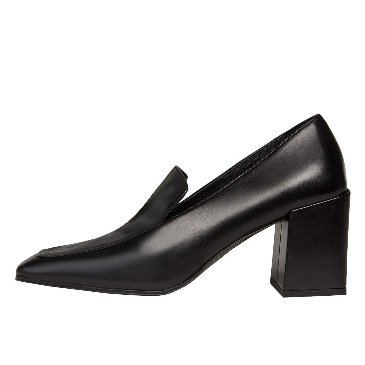 YDN Women's Leather Block Heel Loafers - Comfortable Square Toe Slip-On Dress Shoes for Office & Daily Walking | Professional Work Pumps, Business Casual & Formal Occasions