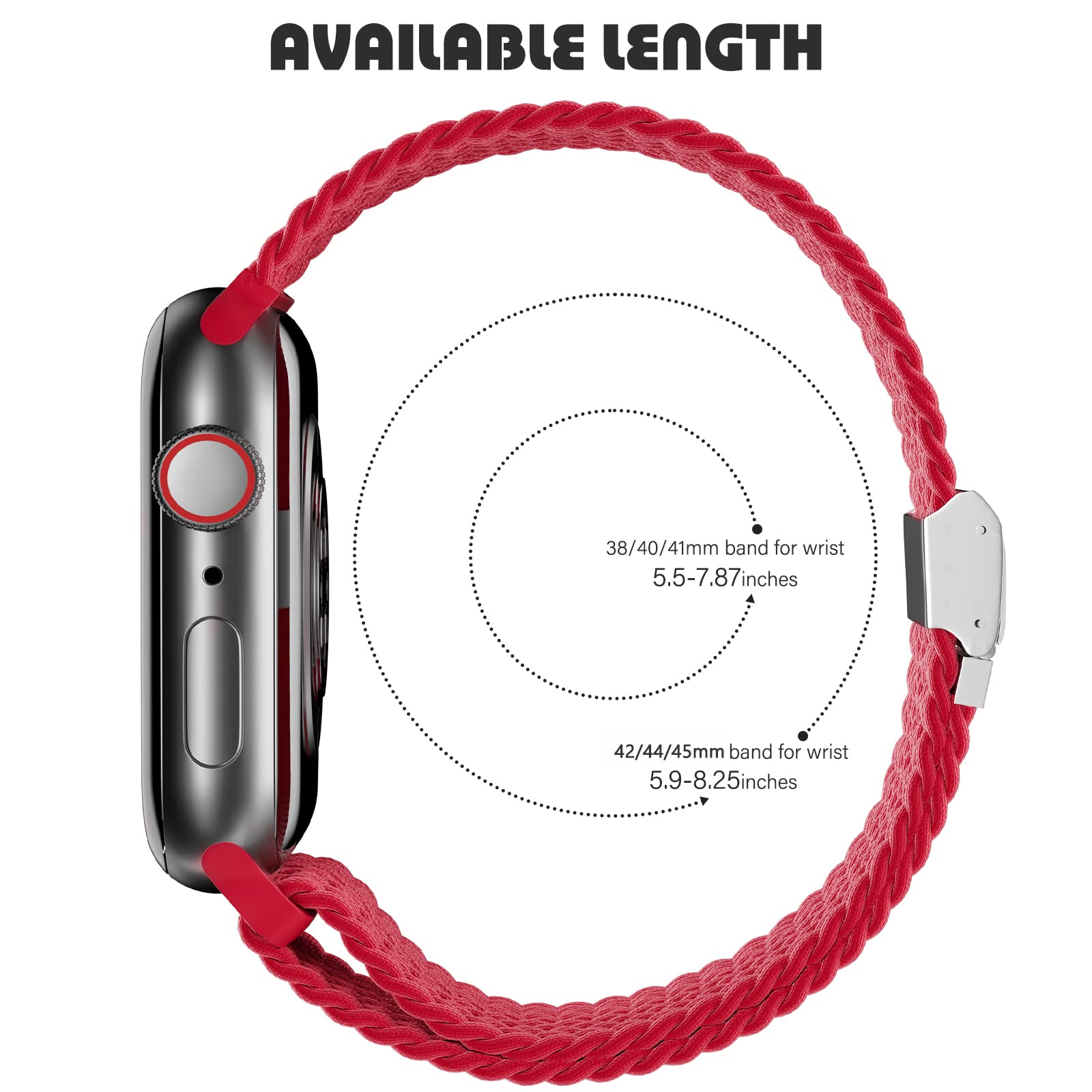 Braided Nylon Apple Watch Bands for Series 9/8/7/6/5/4/3/2/SE/Ultra/Ultra 2 - Adjustable Breathable Strap for 38mm 40mm 41mm 42mm 44mm 45mm 49mm - Perfect for Workouts, Running & Everyday Wear