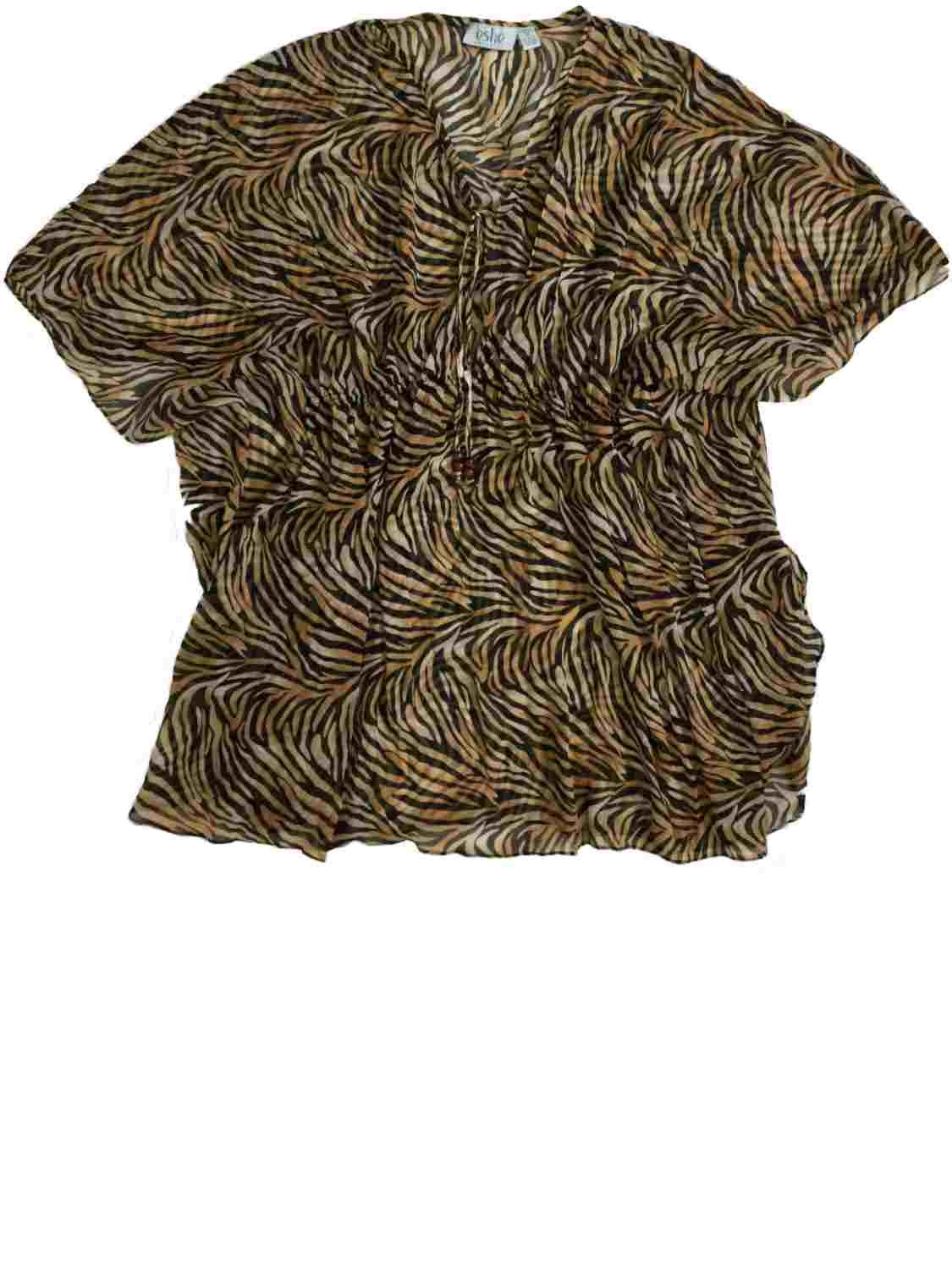 Women's Tiger Print Peasant Top Swim Cover Up - Opaque Beach Dress for Pool, Vacation & Summer Outfits