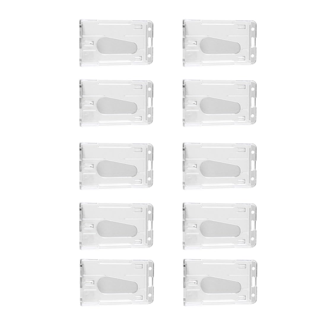 Vertical Dual Sided Hard Plastic ID Card Holders - Waterproof Clear Name Tag Badge Cases (10 Pack) for Office, School, Events & Security Access