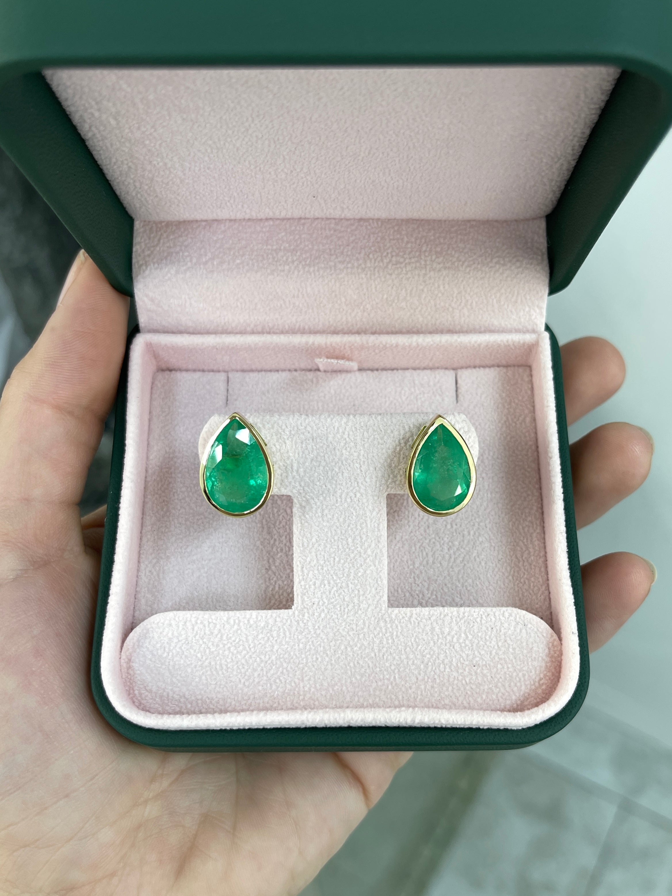 13.15tcw Large Teardrop Emerald Bezel Earrings in 18K Gold - Elegant Dangle Earrings for Women, Perfect for Weddings, Parties & Special Occasions