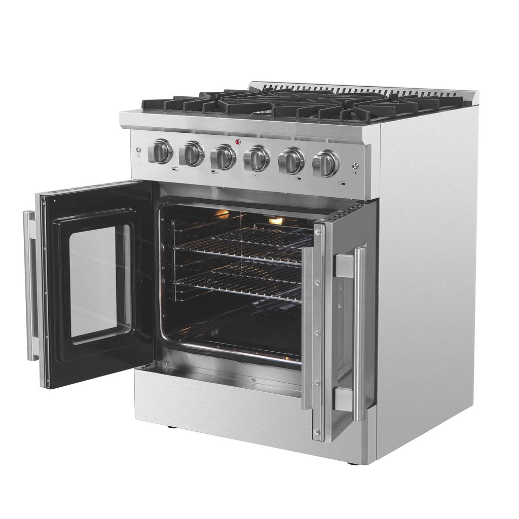 Forno Galiano 30-inch 4.32 cu ft Freestanding Gas Range with French Doors - Stainless Steel (FFSGS6444 30) - Perfect for Modern Kitchens & Professional Cooking