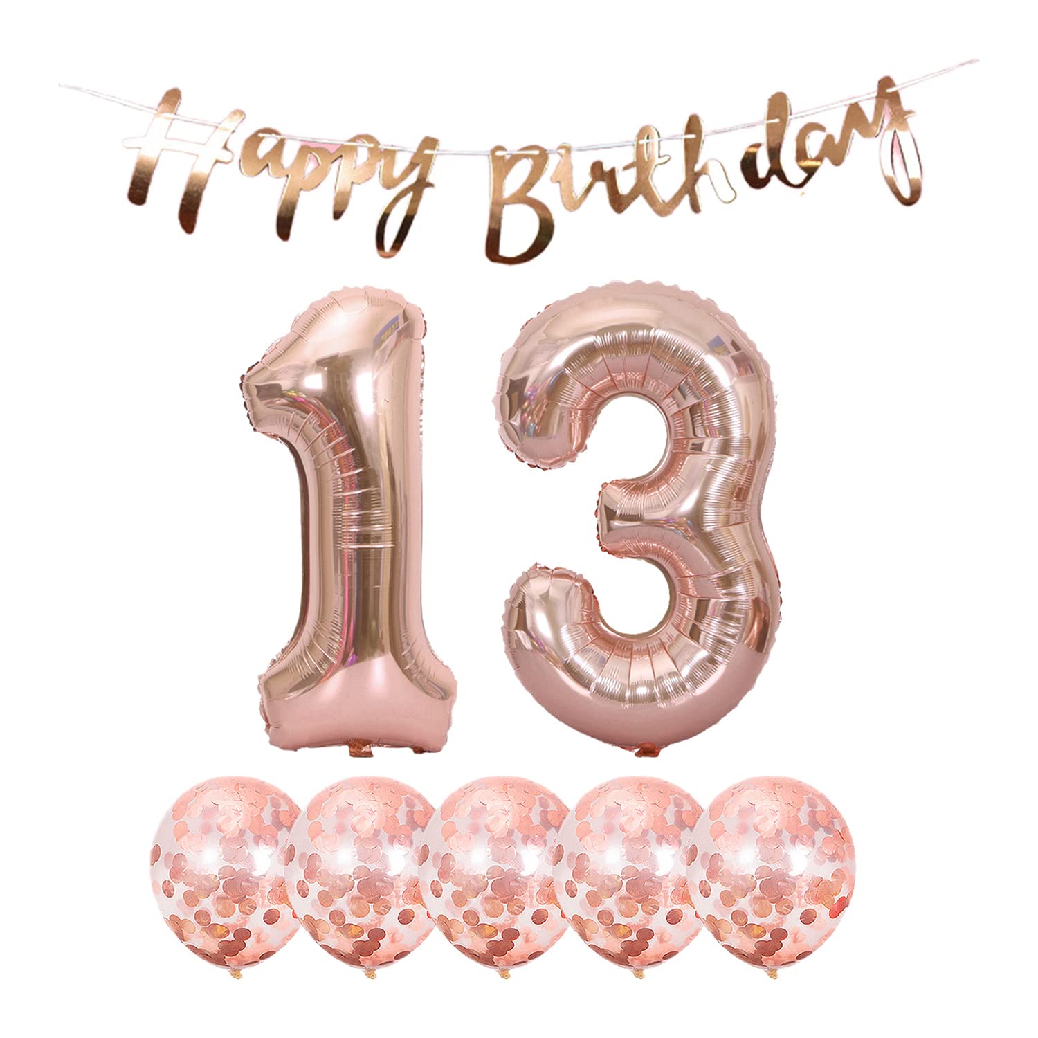 13th Birthday Party Decorations - Happy Birthday Banner, Rose Gold Helium Balloons, Number 13 Latex & Foil Balloons for 13 Years Old Celebration | Perfect for Teen Birthday Parties, Sweet 16 Decor & Milestone Celebrations