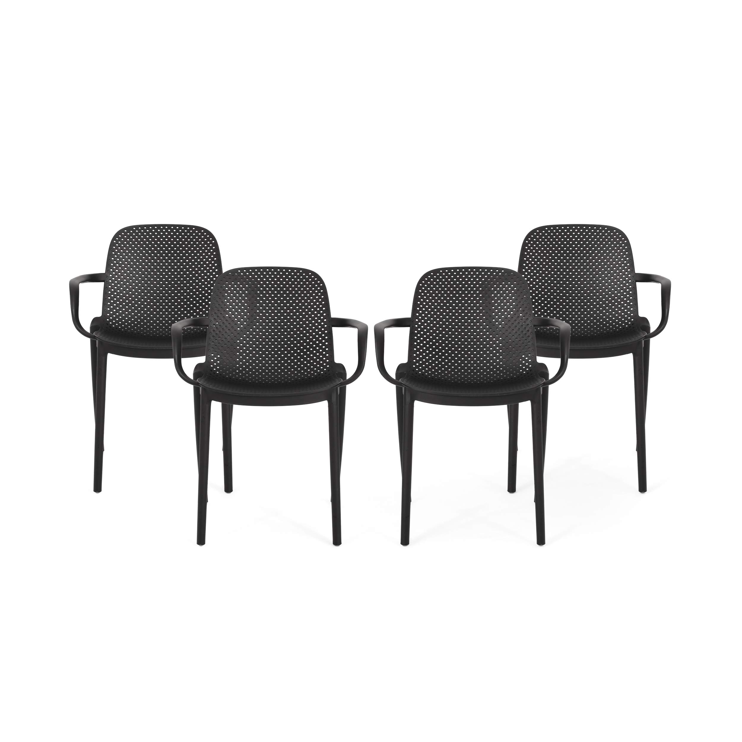 Christopher Knight Home Yanira Outdoor Dining Chair Set of 4 - Black Patio Furniture for Garden, Poolside, Deck & Backyard Dining