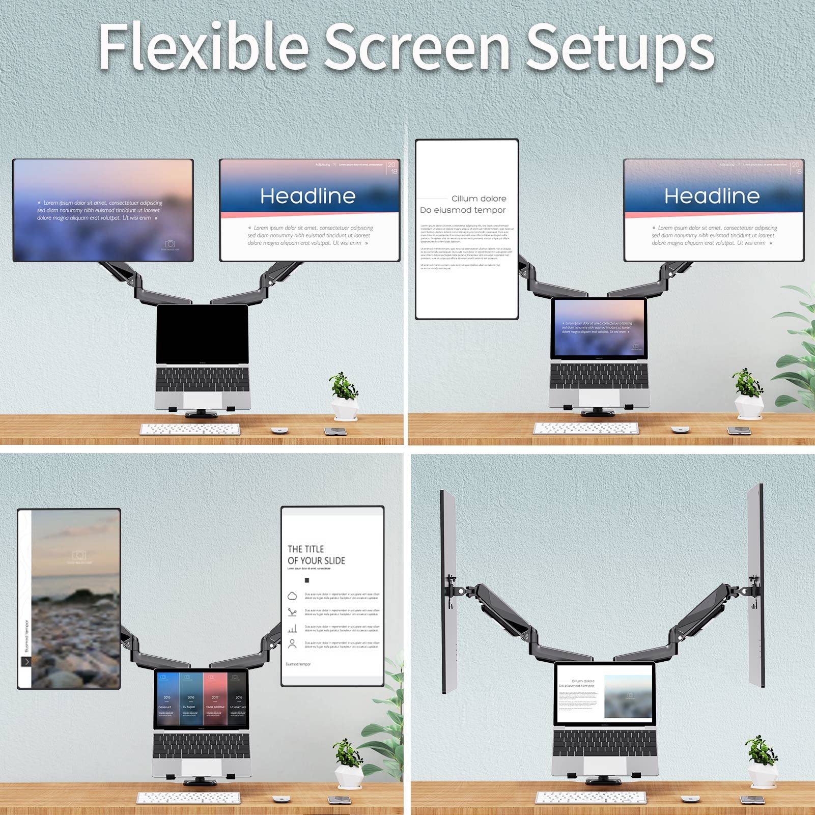 MOUNTUP Dual Monitor and Laptop Mount Stand - Gas Spring Monitor Arm for 2 Screens up to 27