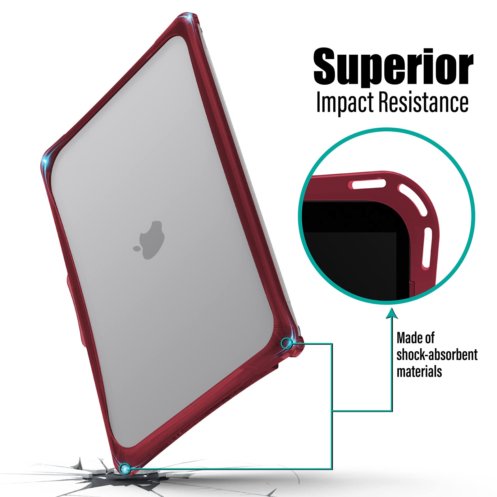 IBENZER Heavy Duty Protective Case for MacBook Air 13 Inch (2020-2022, M1, A2337/A2179/A1932) - Shockproof Cover with Screen Lock & Touch ID Compatibility - Wine Red (AT13-WR) - Perfect for Work, Travel & School