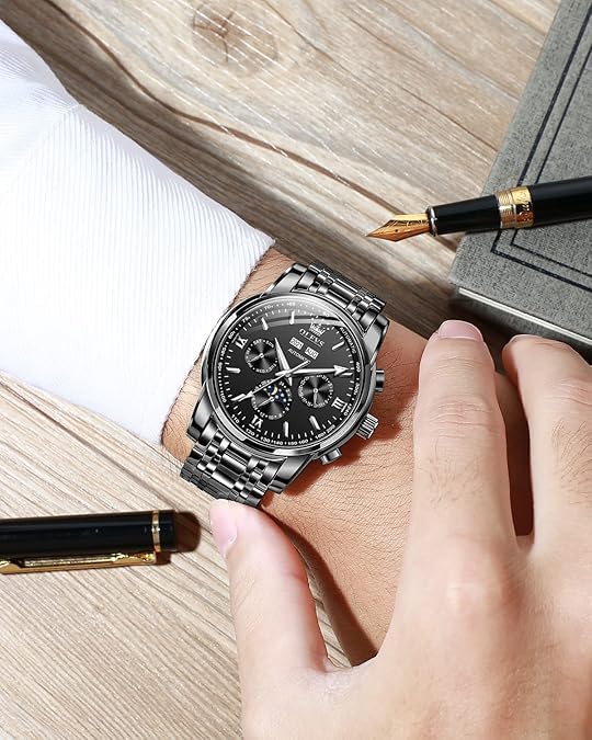 OLEVS Automatic Self-Winding Men's Luxury Watch - Stainless Steel Waterproof Mechanical Wristwatch with Moon Phase & Luminous Dial | Perfect for Business, Formal Events & Everyday Wear
