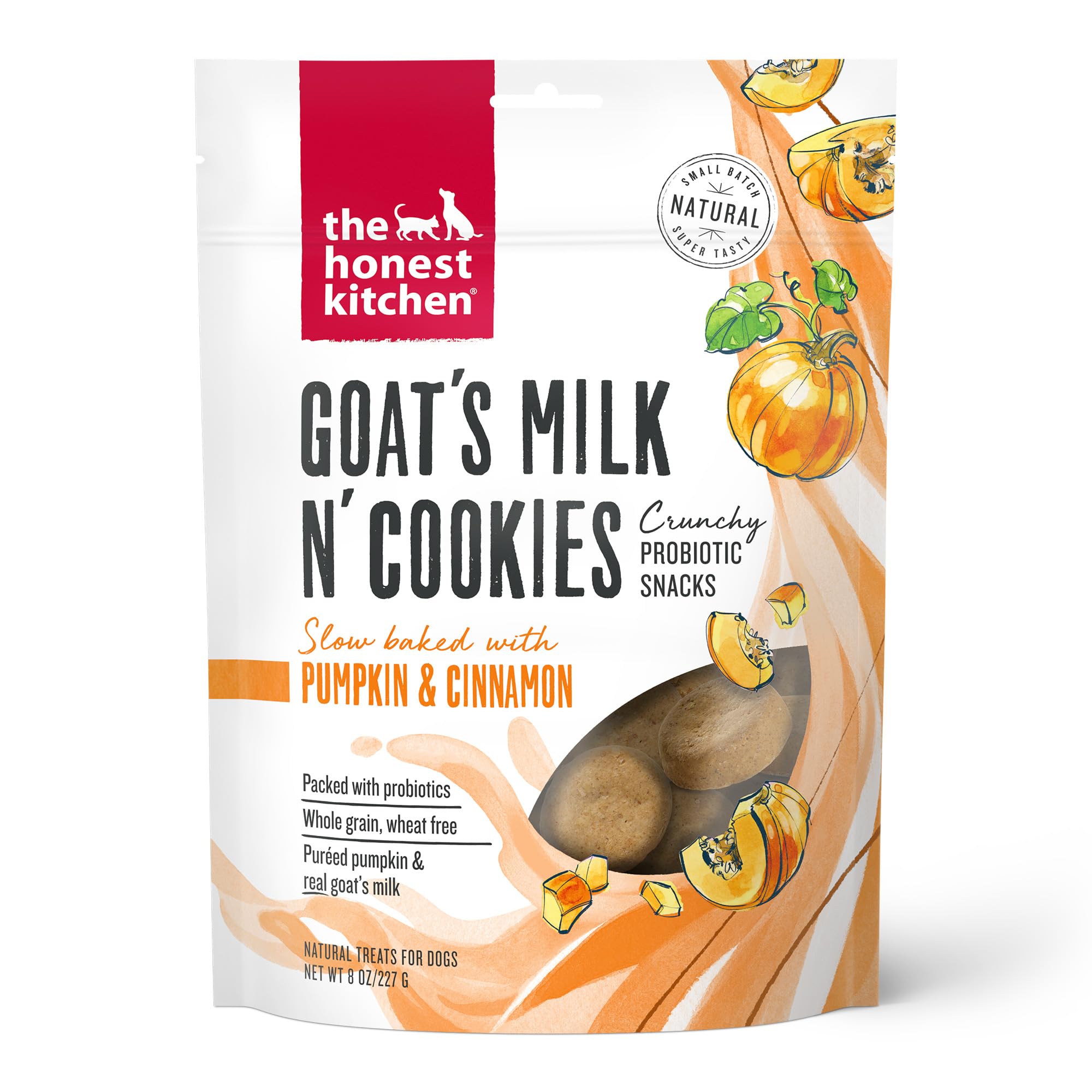 The Honest Kitchen Goat's Milk N' Cookies Dog Treats - Grain Free, Slow Baked with Pumpkin, 8 oz Bag - Healthy Snacks for Small & Medium Dogs - Perfect for Training Rewards and Digestive Health