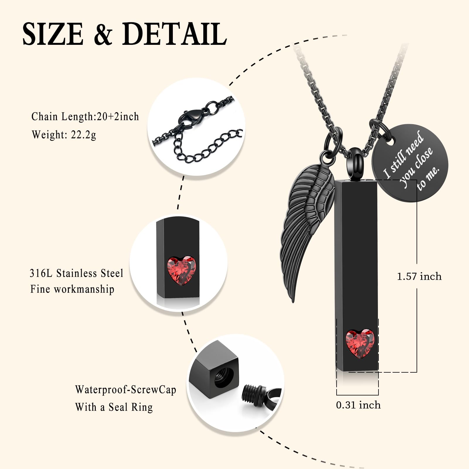 Angel Wing Cremation Jewelry - Stainless Steel Memorial Pendant for Ashes - Perfect for Remembrance & Special Occasions