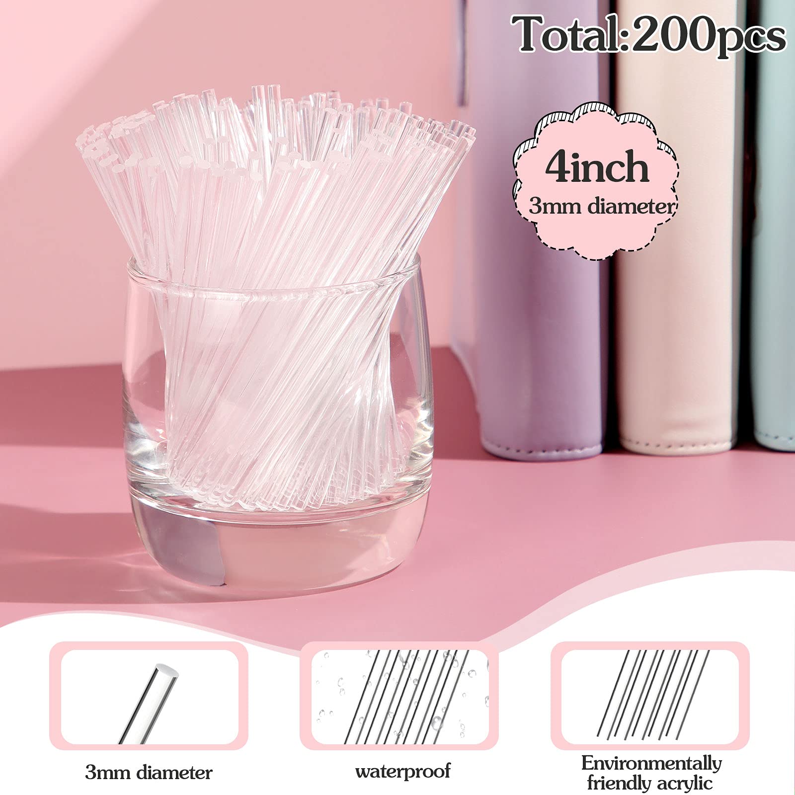 Zopeal 200-Pack Clear 4-Inch Acrylic Lollipop Sticks for Cake Pops, Candy Treats & Desserts | Perfect for Wedding Favors, Halloween, Christmas Baking, Chocolate Cookies & DIY Party Decorations