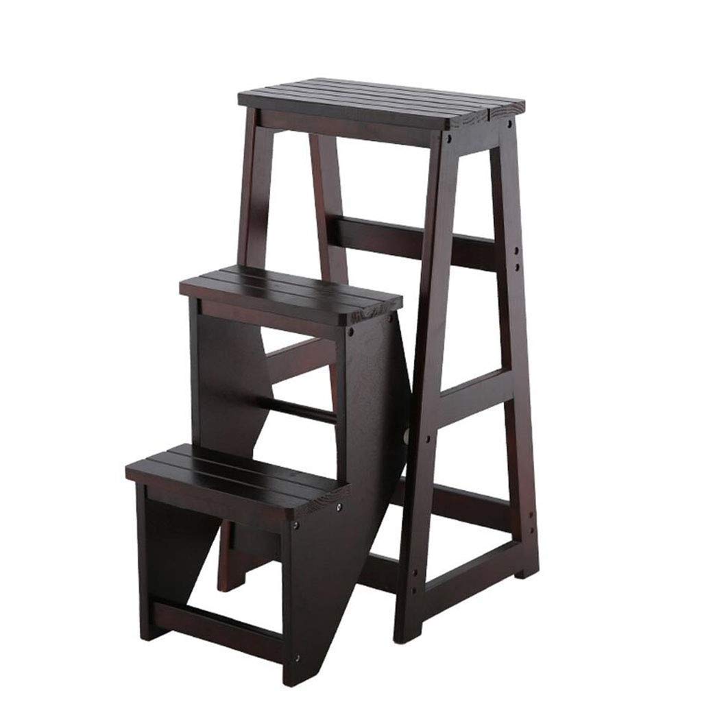 3-Step Foldable Wooden Step Stool Ladder - 77cm Height for Home, Kitchen, Bathroom & Garden Use - Space-Saving Multi-Purpose Stool Chair with Non-Slip Feet