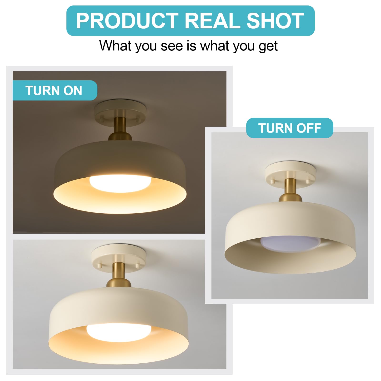 Modern Milk White Semi Flush Mount Ceiling Light Fixture with Brass Accent - 12.6