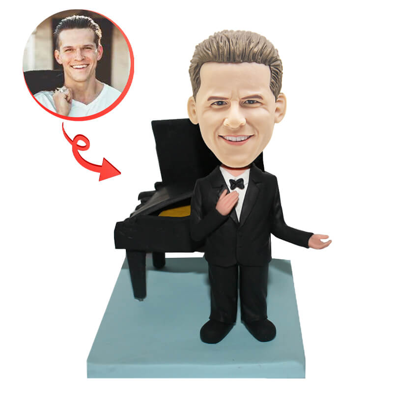 Custom Singer Performing Next to Piano Bobblehead - Personalized Musician Gift for Piano Lovers, Birthday & Anniversary Present - Perfect for Home Decor, Office Display, and Music Enthusiast Collections