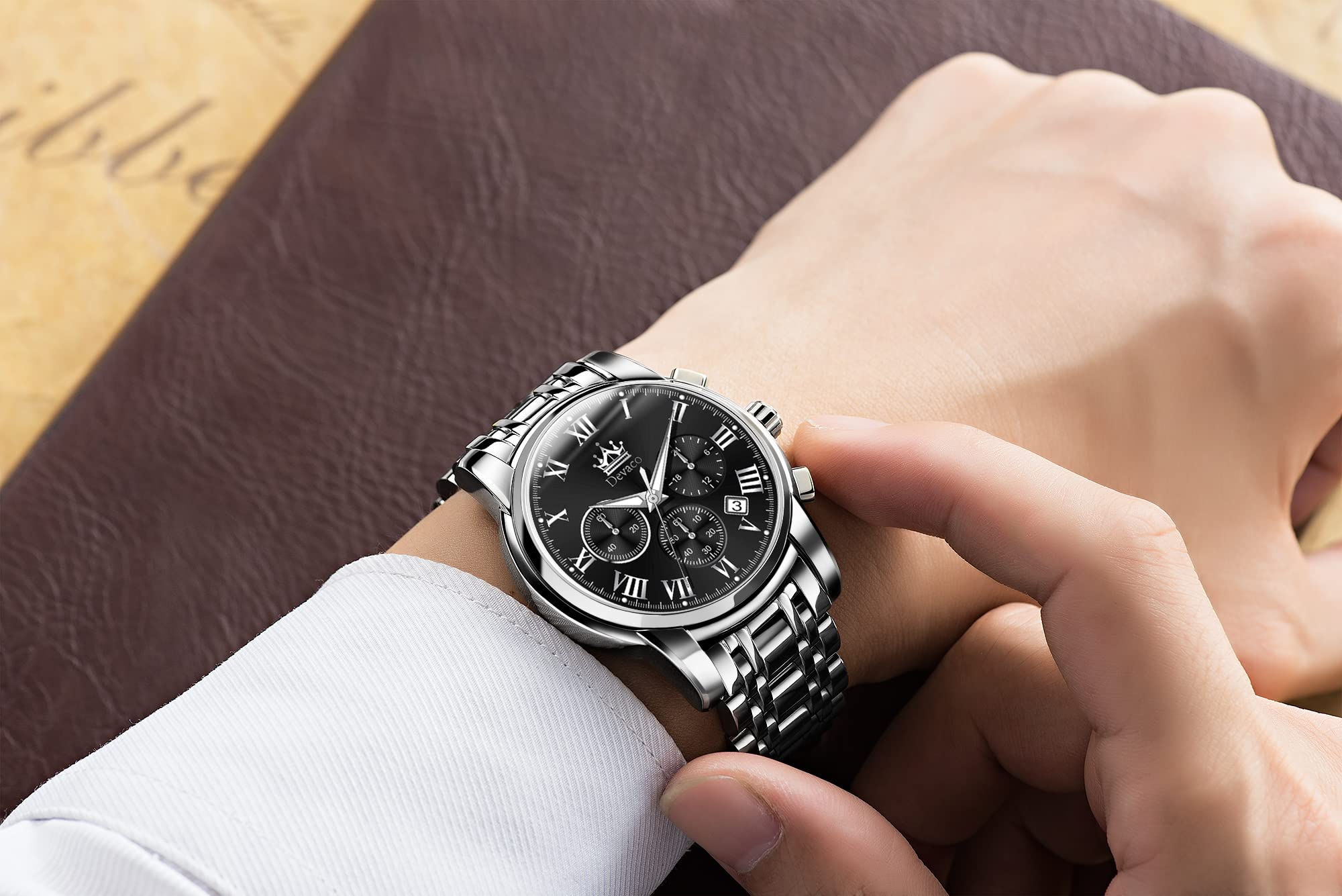 Premium Men's Quartz Watch - Stainless Steel Waterproof Chronograph with Night Light & Calendar - Ideal for Business, Casual & Outdoor Activities