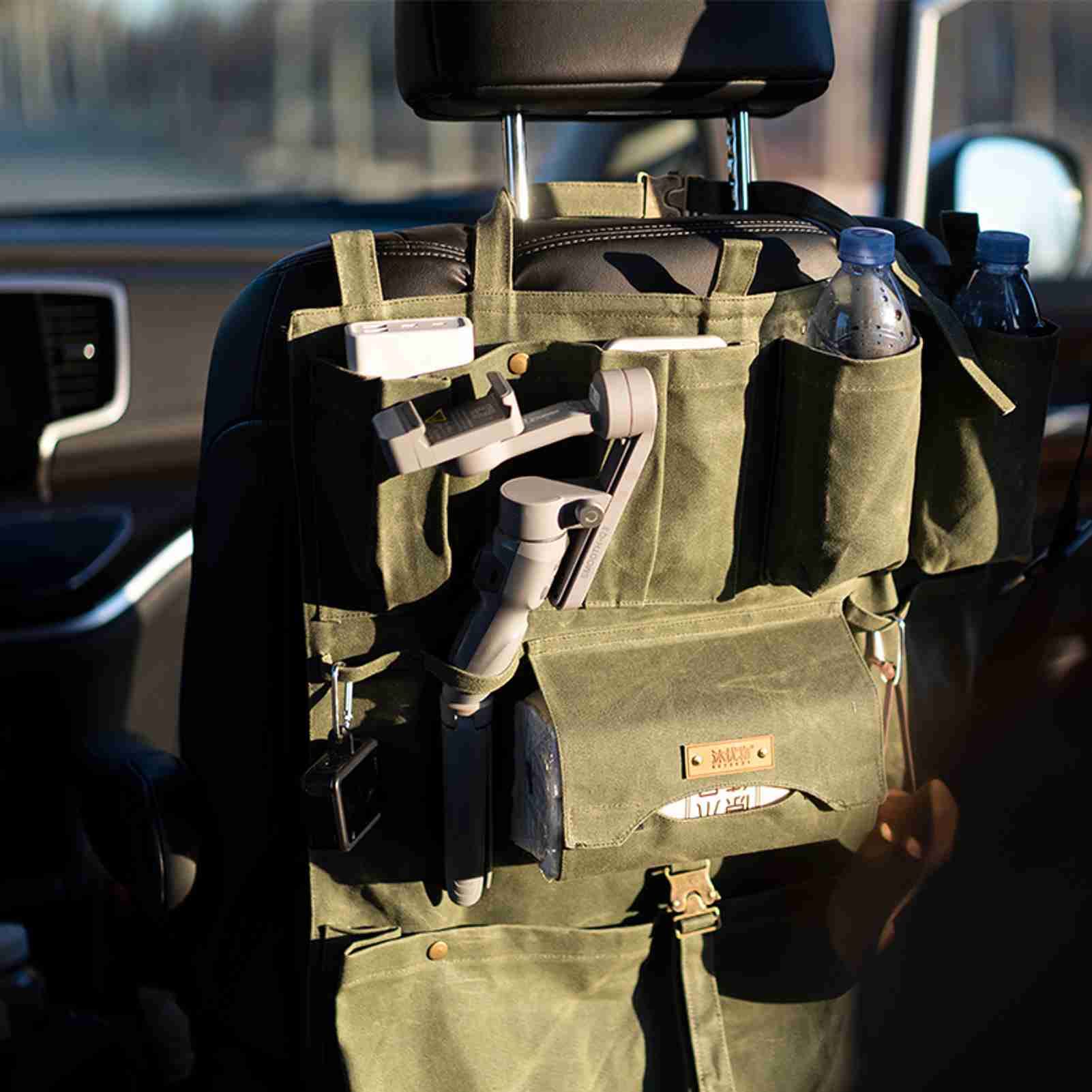Military Style Tactical Canvas Car Organizer - Hanging Storage Bag with Multiple Pockets for Front Seat, Travel & Camping Gear Organization | Perfect for Road Trips, Outdoor Adventures & Daily Commute
