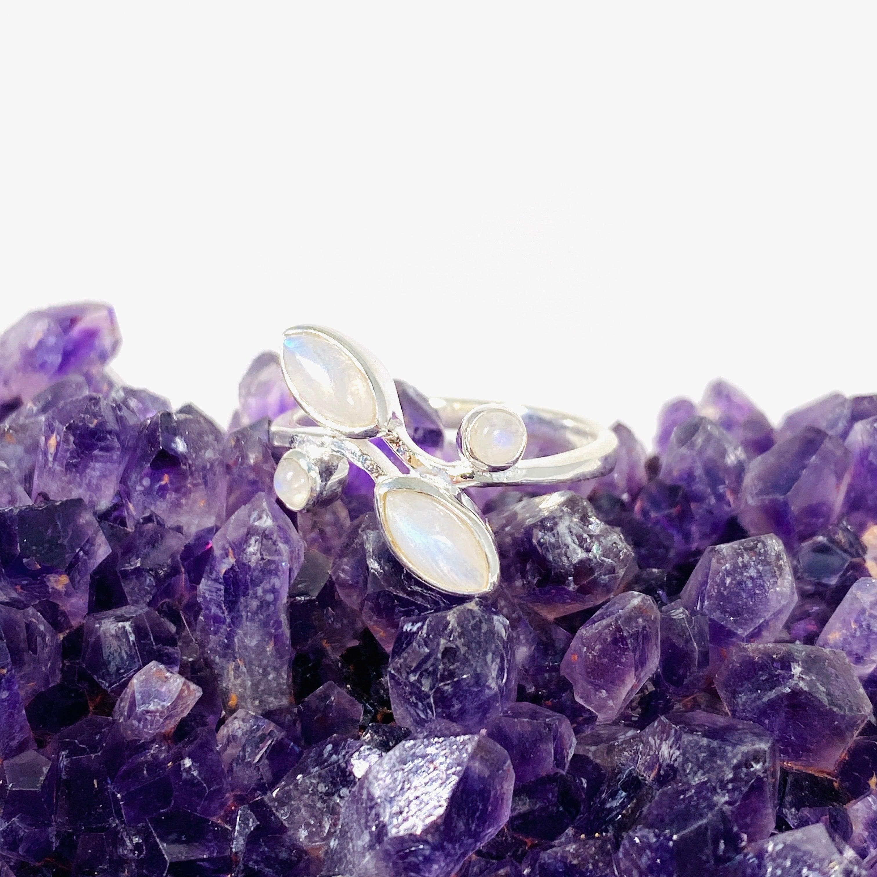 Moonstone Multi Stone Ring R3981 - Elegant Sterling Silver Jewelry for Women, Perfect for Weddings, Parties & Everyday Wear