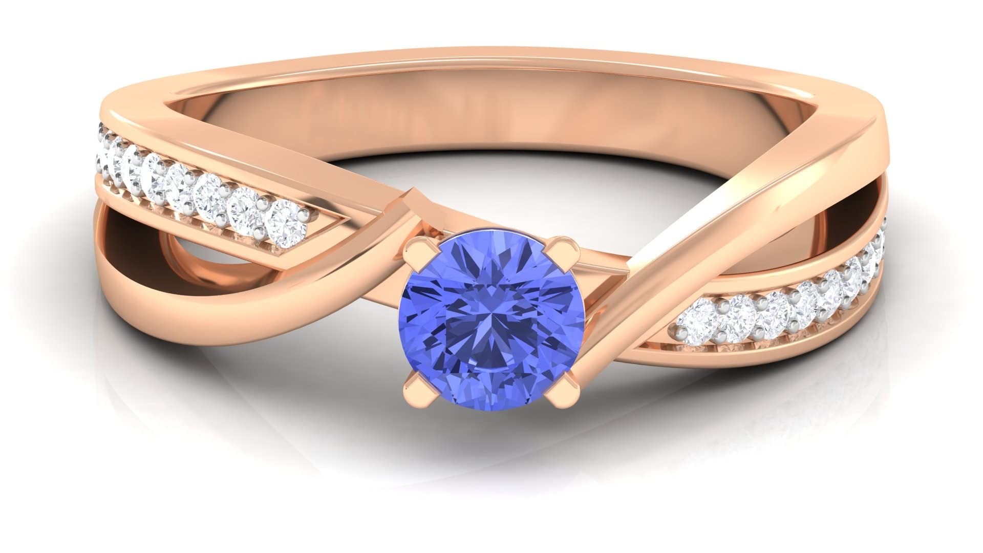 3/4 CT Round Cut Natural Tanzanite and Diamond Solitaire Ring in 14K Solid Gold, Infinity Design with Diamond Accent - Perfect December Birthstone Jewelry for Anniversary, Engagement & Special Occasions