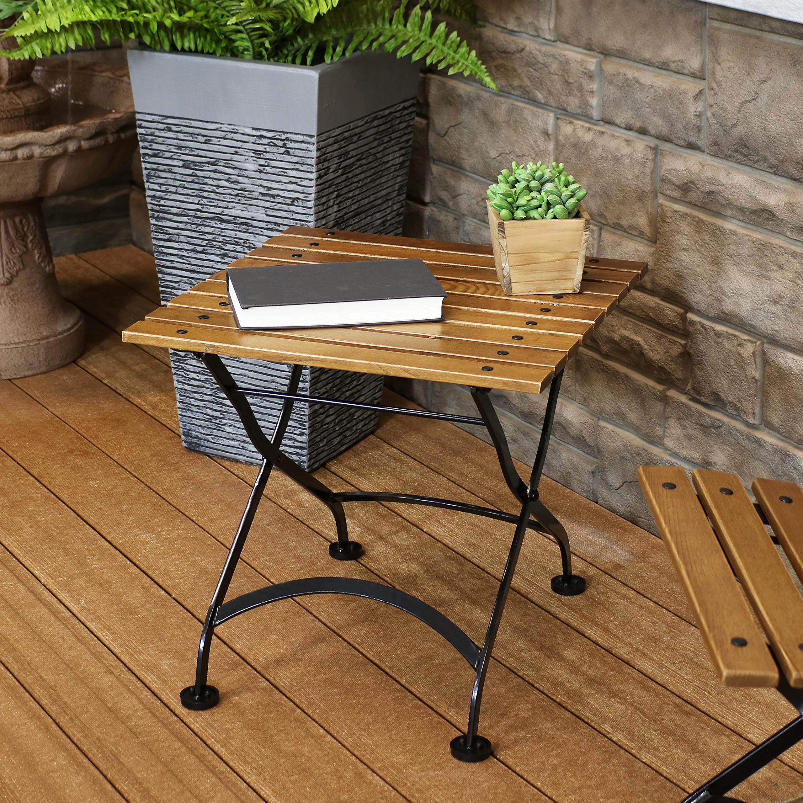 Sunnydaze European Chestnut Wood Folding Square Side Table - 20 Inch Brown Indoor Outdoor Patio Furniture - Perfect for Garden, Poolside, Balcony & Living Room Decor