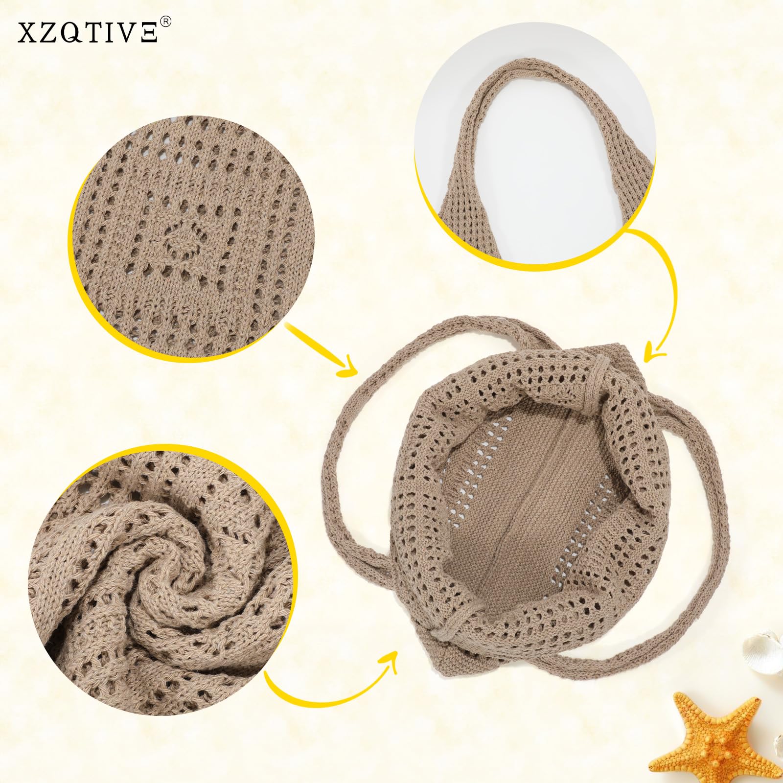 XZQTIVE Women's Crochet Tote Bag - Stylish Mesh Beach Bag for Summer Vacation, Aesthetic Knit Shoulder Purse | Perfect for Beach Trips, Shopping & Casual Outings