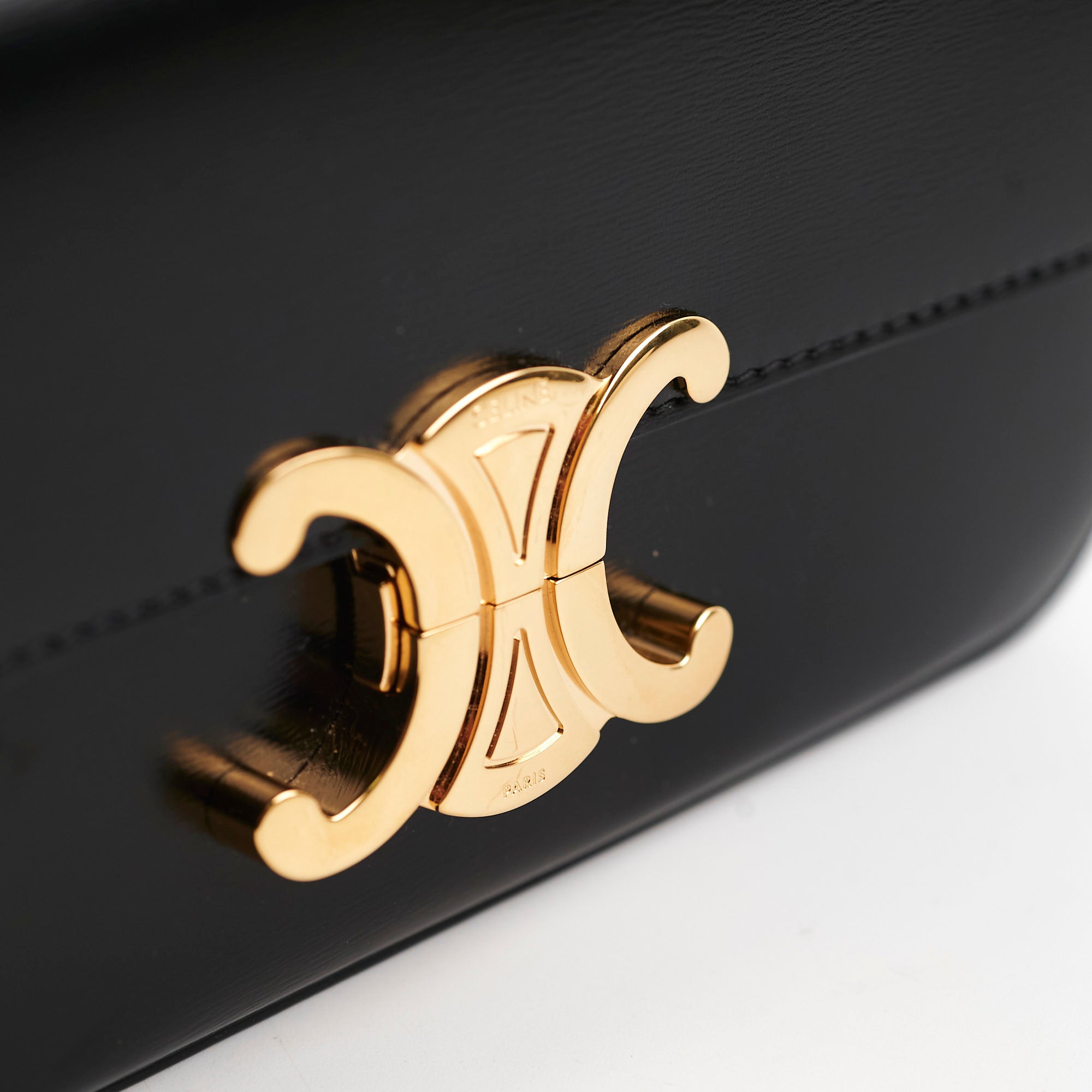 Celine Triomphe Black Leather Shoulder Bag for Women | Luxury Designer Handbag | Perfect for Work, Travel & Evening Events