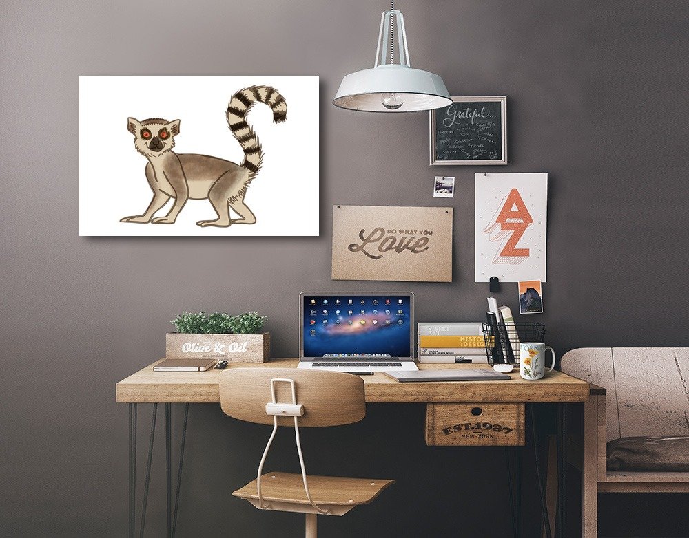 Lantern Press Lemur Soft Cartoon Art Print - 16x24 Wrapped Canvas Wall Decor for Living Room, Bedroom & Office | Cute Animal Painting for Home Decoration
