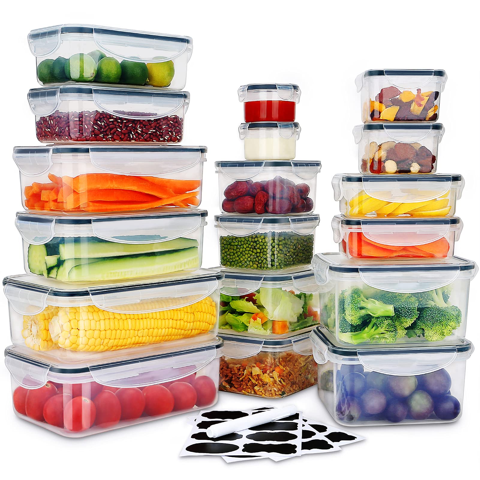 36 PCS Airtight Food Storage Containers Set - 18 Stackable Plastic Containers with 18 Lids, BPA-Free, Microwave & Dishwasher Safe - Perfect for Meal Prep, Leftovers & Pantry Organization (Includes Chalkboard Labels & Marker)