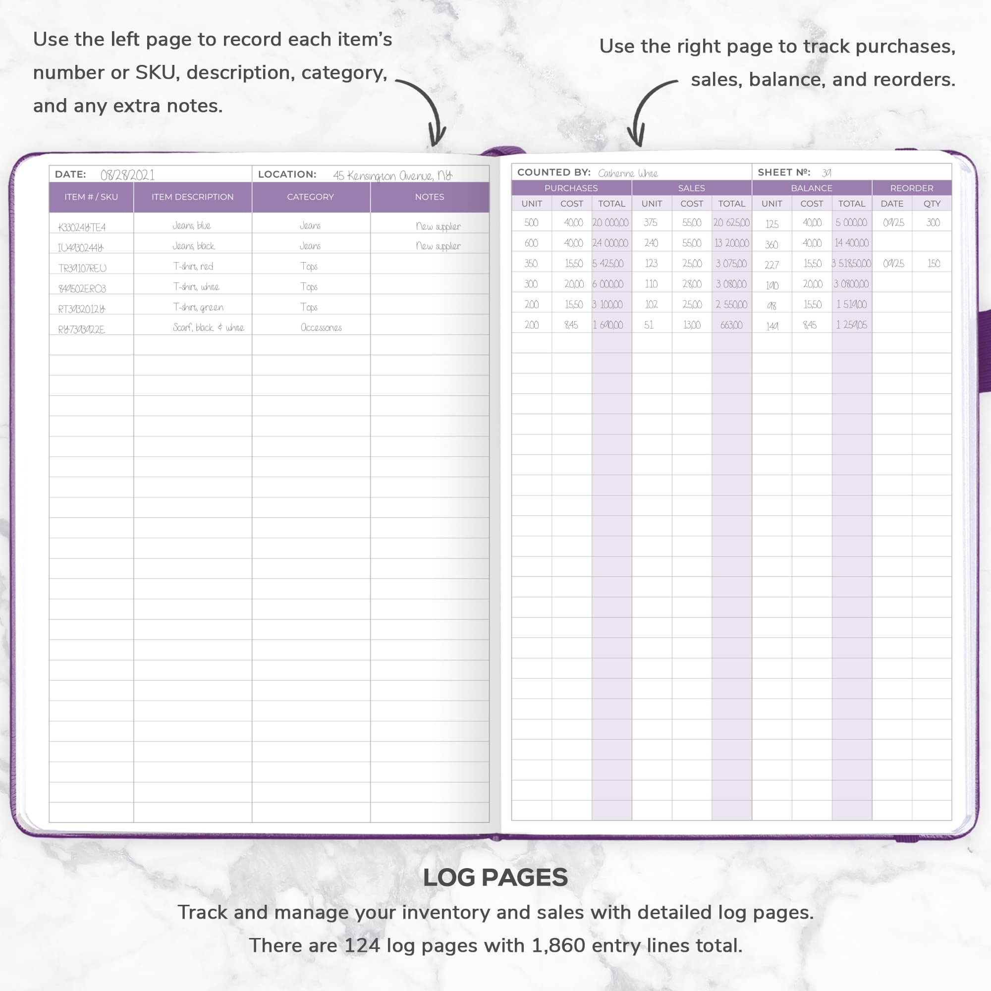 Clever Fox Small Business Inventory & Sales Log Book - Undated Hardcover A5 Purple Ledger Notebook for Tracking Purchases, Orders & Reorders | Perfect for Retail Stores, E-commerce Sellers & Wholesale Businesses