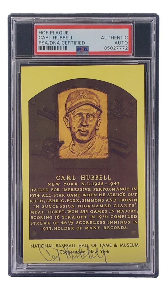 Carl Hubbell Autographed 4x6 New York Giants Hall of Fame Plaque Card with PSA/DNA Certification (85027772) - Perfect for Sports Memorabilia Collectors, Man Cave Decor, and Baseball Fan Gifts