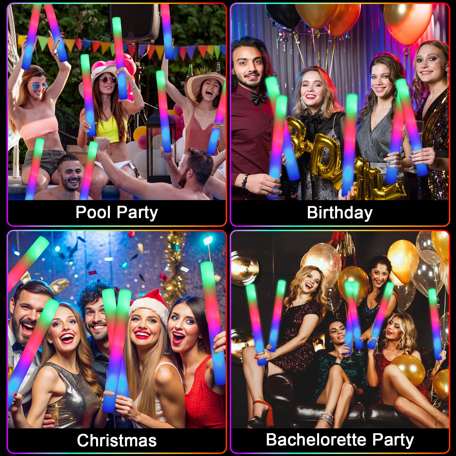 100 PCS Foam Glow Sticks Bulk - 3 Mode Colorful Flashing LED Light Sticks for Parties, Raves, Concerts | Glow in The Dark Party Supplies for Wedding, Birthday, Christmas, New Year Celebrations | Perfect for Night Events, Pool Parties, Halloween & Festivals