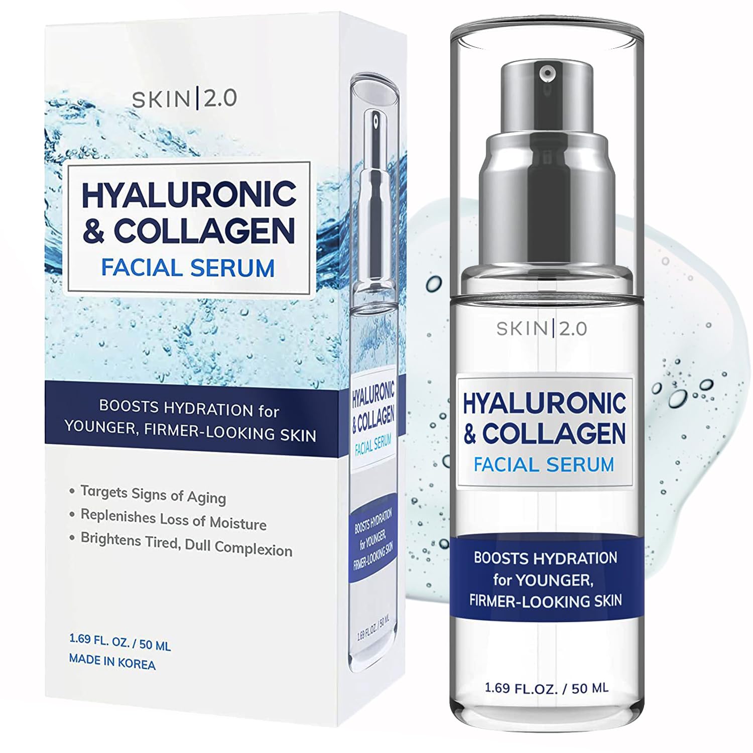 **Hyaluronic Acid & Collagen Face Serum for Skin Tightening & Hydration – Dermatologist Tested Anti-Aging Serum – Clean, Cruelty-Free Korean Skincare for All Skin Types – 1.69 Fl oz – Perfect for Daily Moisturizing & Wrinkle Reduction**