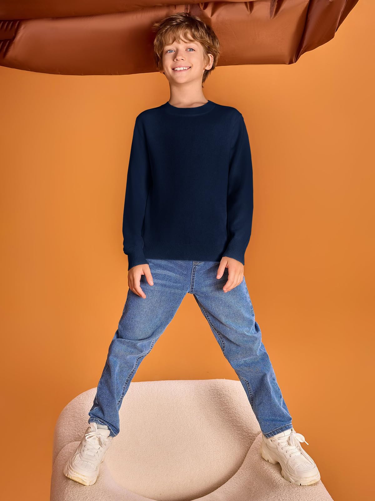 Haloumoning Boys Sweaters for Kids - Soft Crewneck Long Sleeve Knit Pullover Sweater (Ages 5-14) - Perfect for School, Playdates & Family Outings