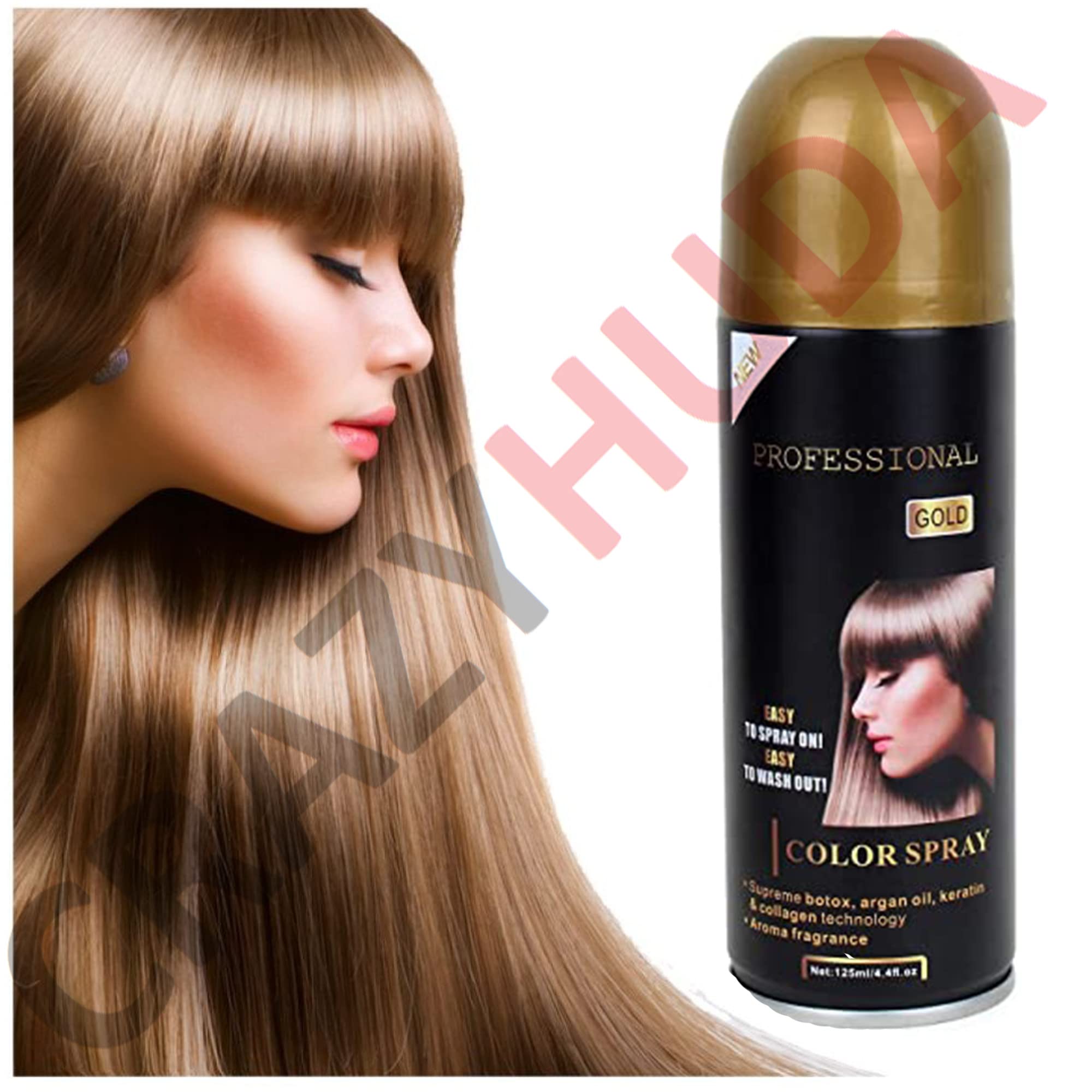 Huda Professional Golden Hair Spray with Botox, Argan Oil, Keratin & Collagen - 125ml Hair Shine & Repair Treatment for Smooth & Fragrant Hair - Perfect for Styling, Frizz Control & Daily Hair Care