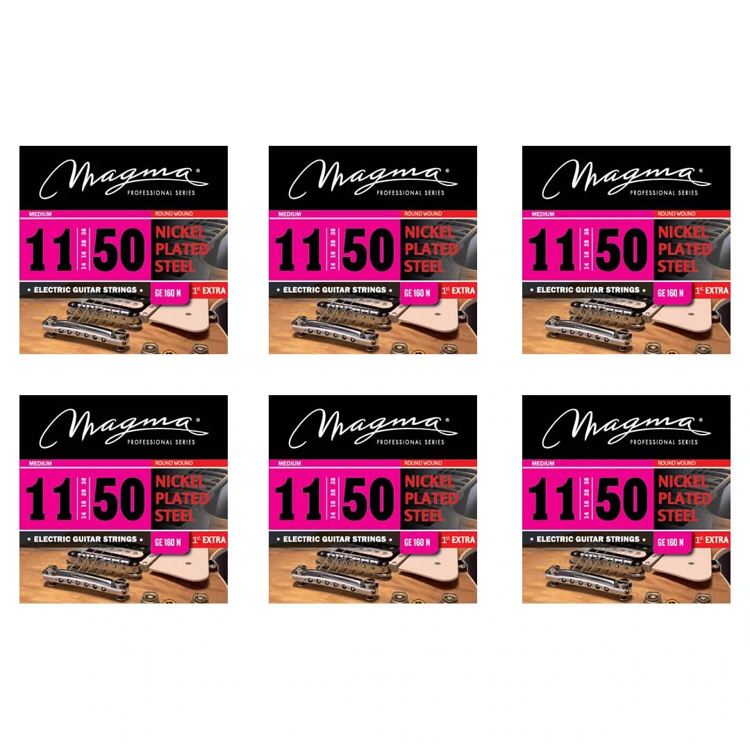 Magma Medium Electric Guitar Strings - Nickel Plated Steel .011-.050 Gauge (11-14-18-28-38-50) - 6 Pack (GE160N-6) - Perfect for Rock, Blues & Jazz Performances