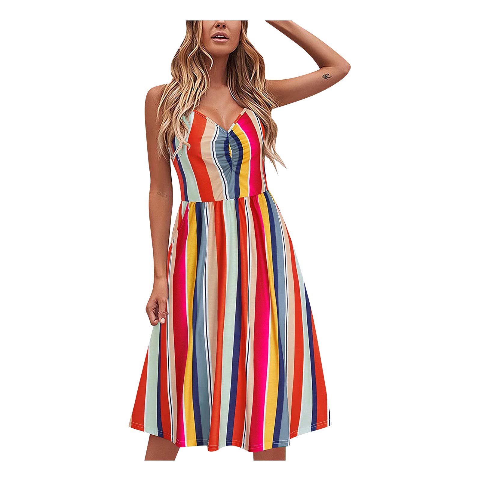 Women's Summer Dresses - Casual Retro Boho Sleeveless Short Party Dress with Pockets | Perfect for Beach, Vacation, and Outdoor Events