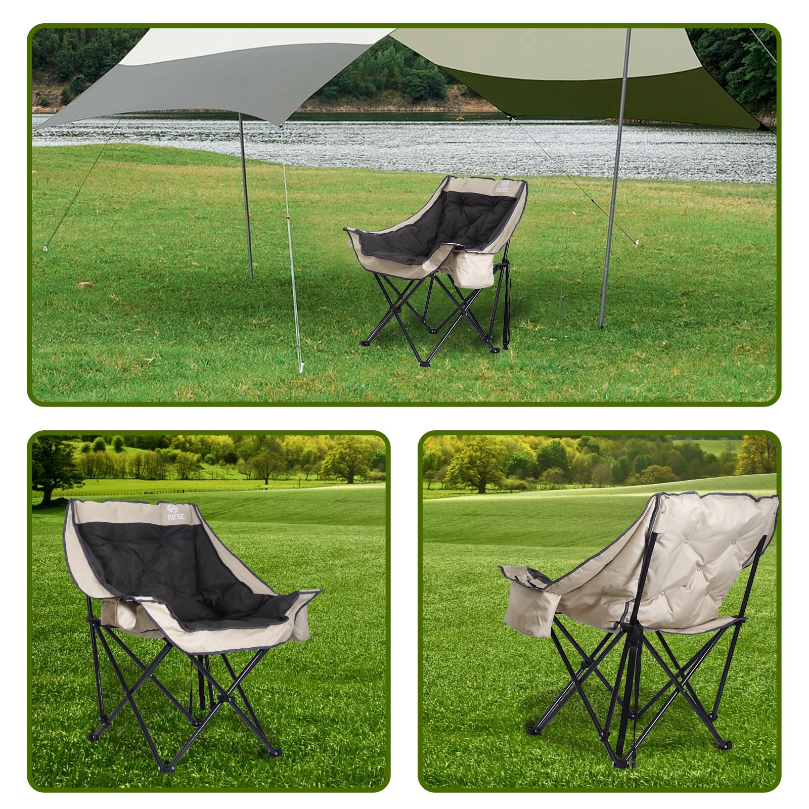 Heavy Duty Oversized Padded Camping Chair for Adults - Foldable Lawn Chair with Cooler Bag & Thick Padding (2-Pack) - Perfect for Backyard, Beach, Picnics & Outdoor Events