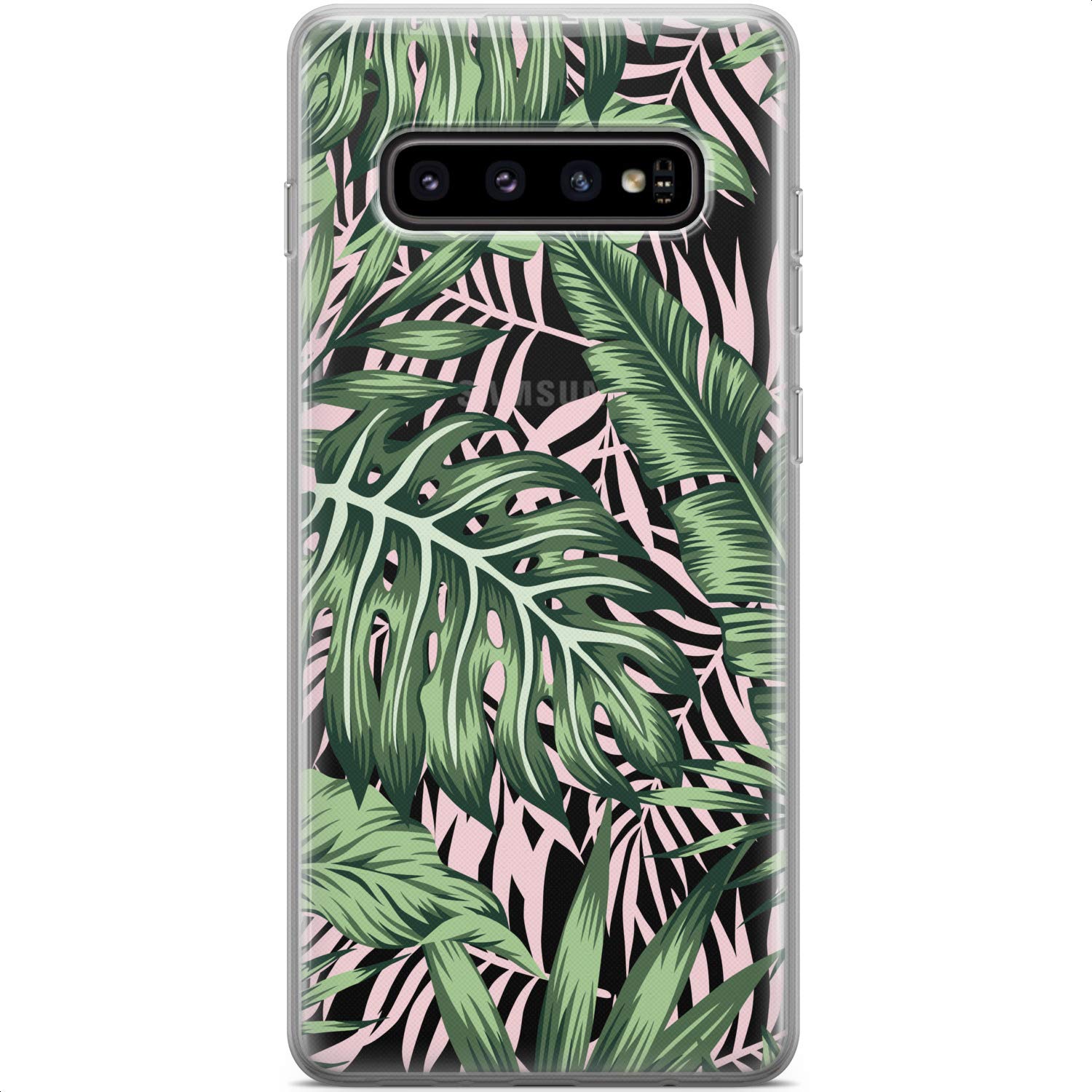 Samsung Galaxy S24 S23 Ultra S22 S21 FE S20 S10 Phone Case - Slim Flexible TPU Cover with Tropical Leaf Design, Lightweight Protective Case for Everyday Use, Travel & Outdoor Activities (Pink)