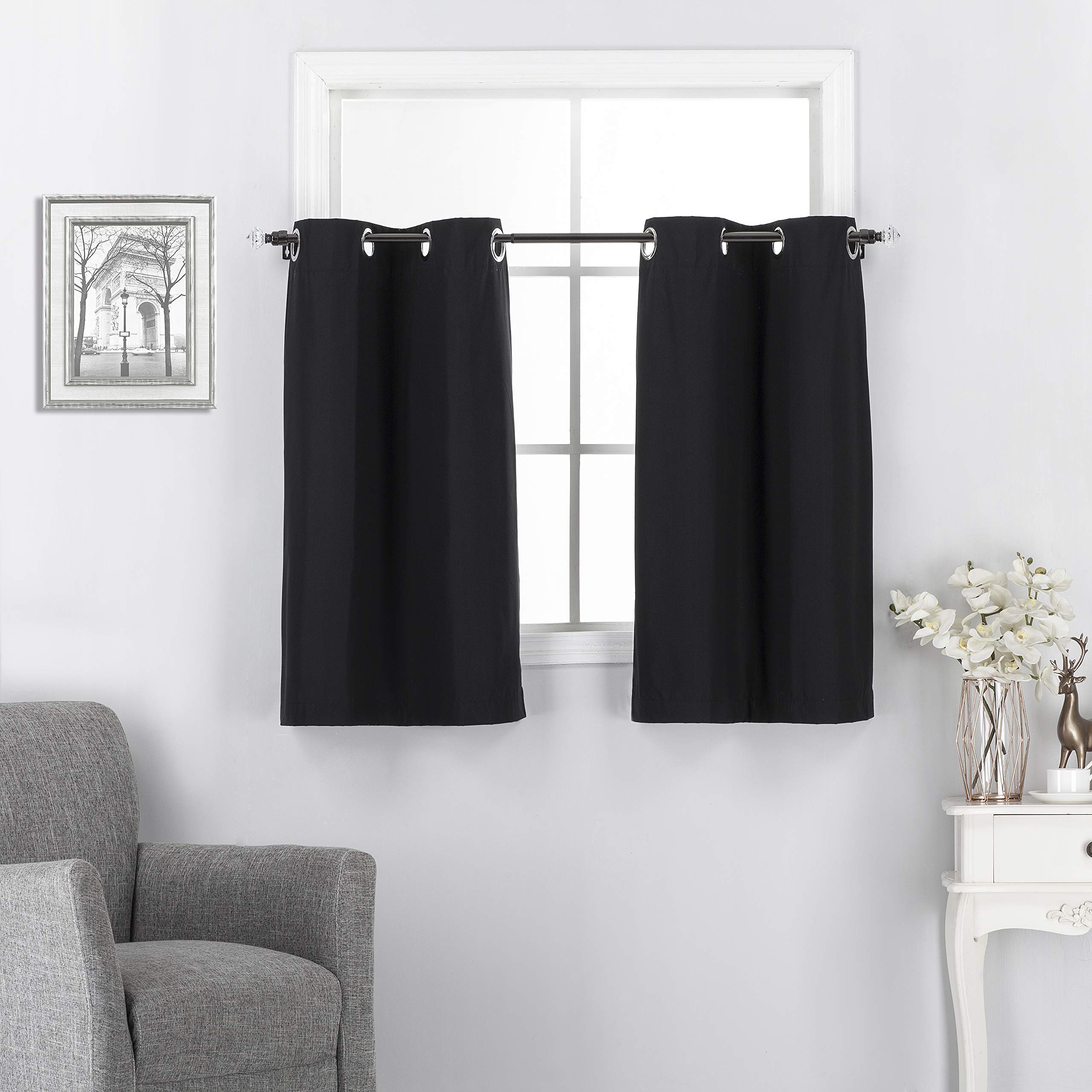 Blackout Curtains for Kitchen & Office - 2 Pack 30x36 Inch Black Insulated Grommet Window Drapes with Room Darkening & Thermal Insulation - Perfect for Basement, Bedroom & Home Theater Light Control