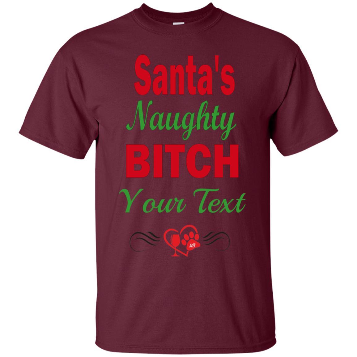 Santa's Naughty Bitch Personalized Cotton T-Shirt | Custom Funny Christmas Gift for Women | Party, Holiday & Festive Outfit