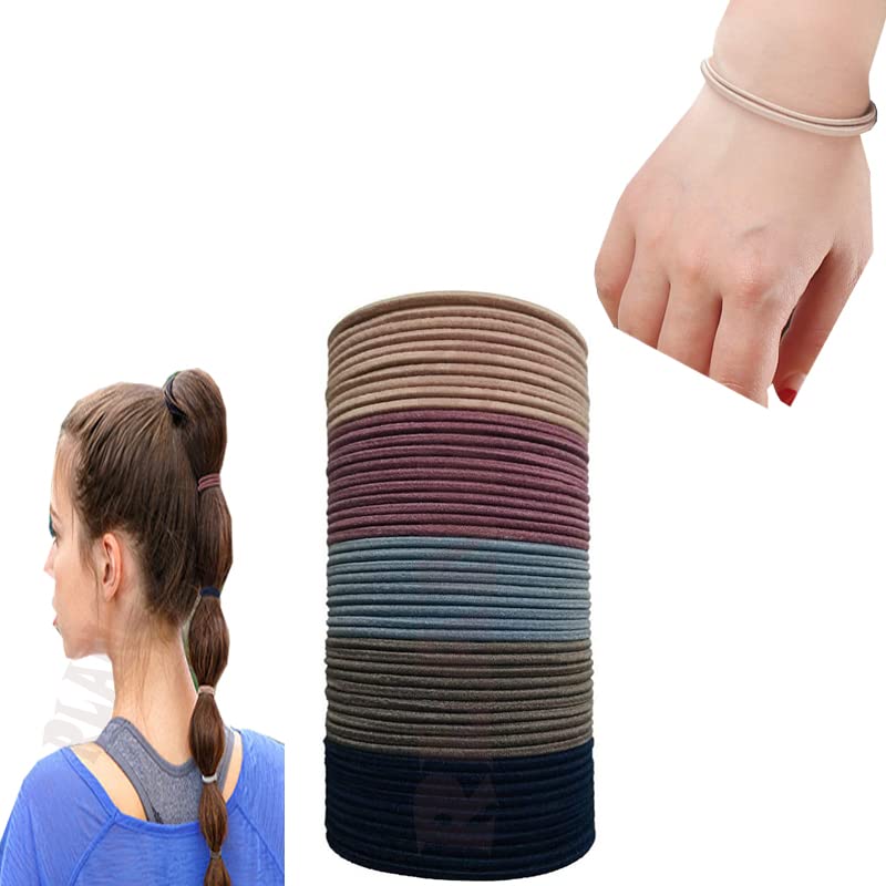 Rlanos Small Hair Ties for Women & Girls - 50 PCS Ponytail Elastics, Rubber Bands & Scrunchie Hair Accessories (Multicolor) - Perfect for School, Work, Gym & Everyday Hairstyling