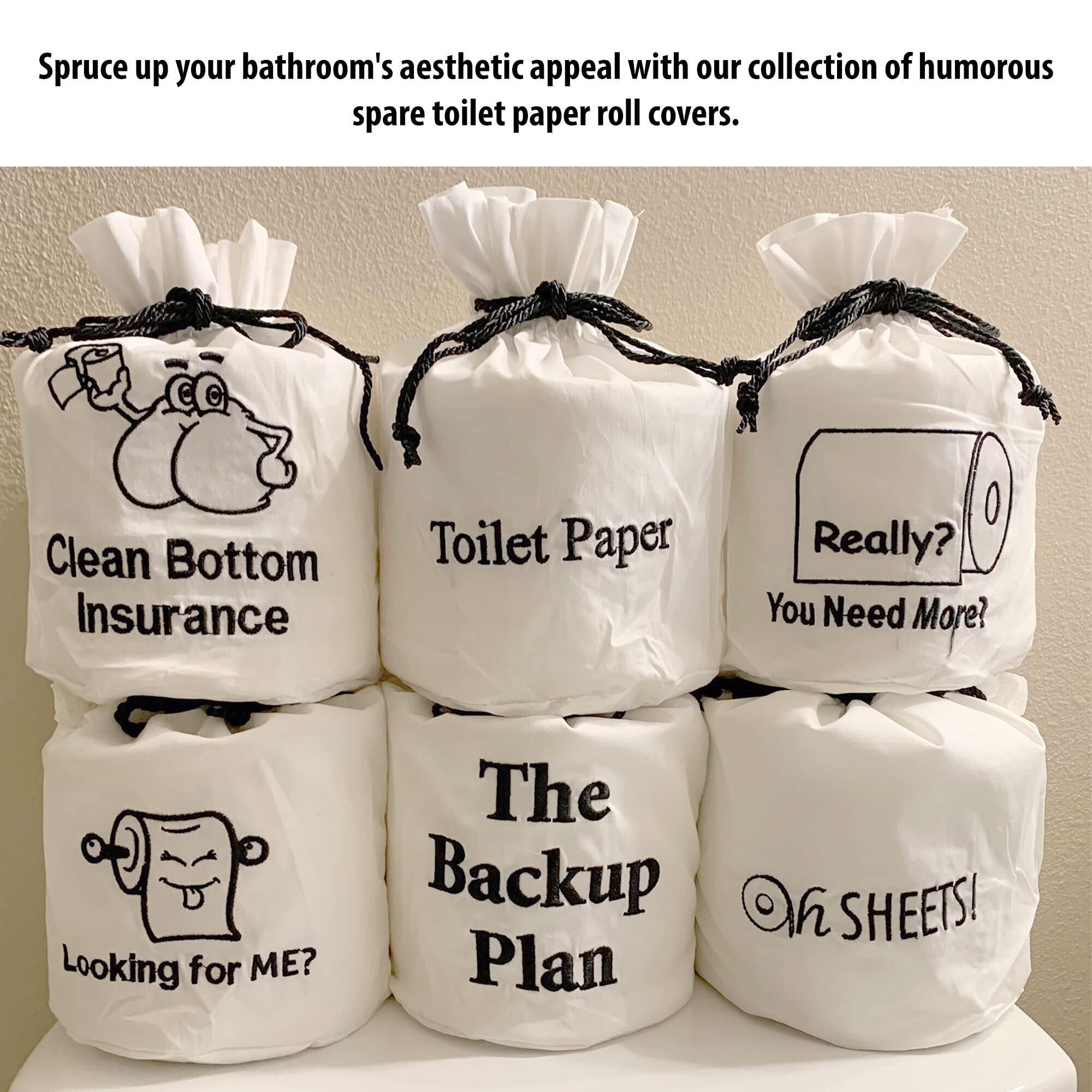 Washable & Reusable Fabric Toilet Paper Cover Bag with Drawstring Closure - Bathroom Toilet Paper Storage Organizer - Spare Toilet Paper Roll Holder - Perfect for Home, RV, and Office Use