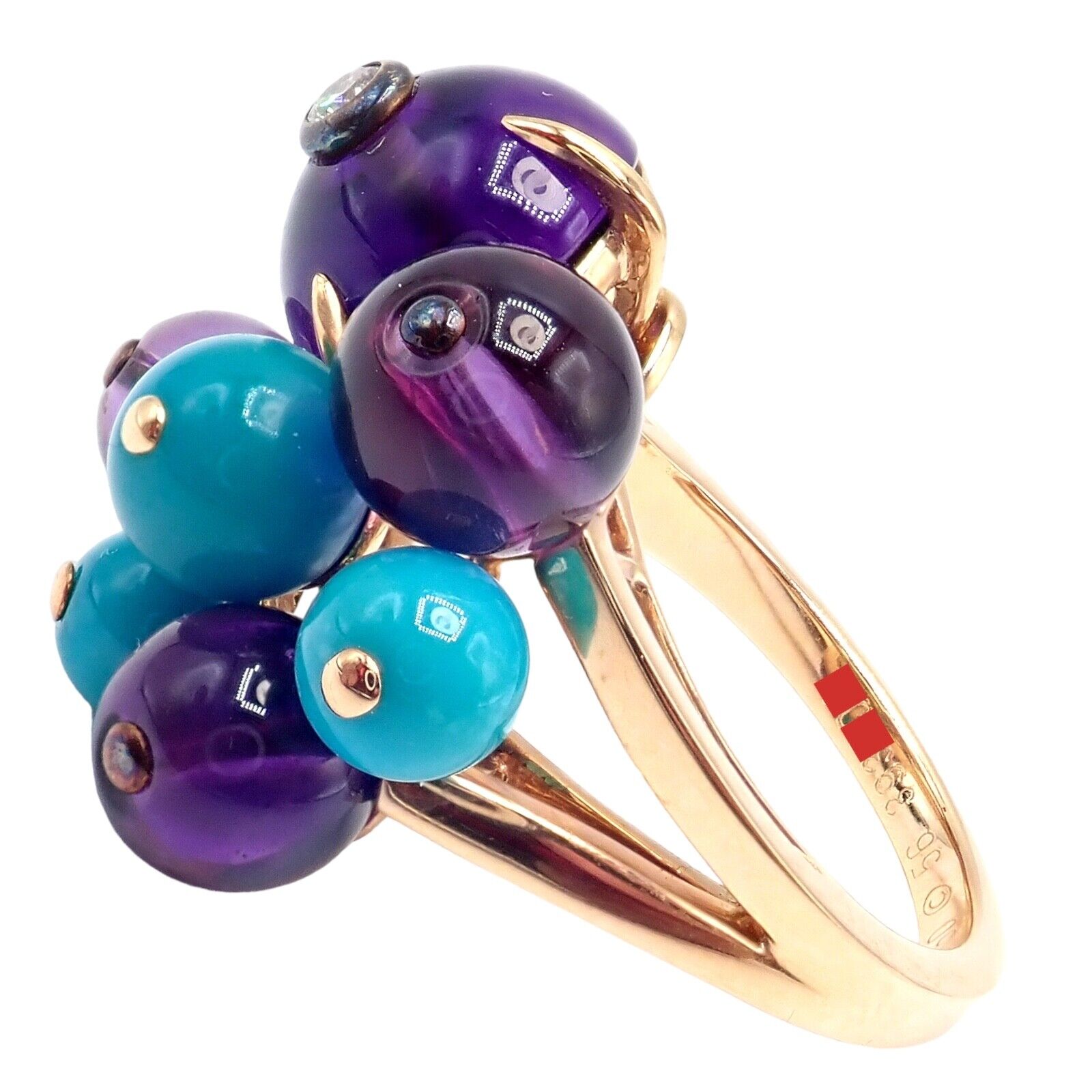 Authentic Cartier 18k Rose Gold Turquoise Diamond Delices De Goa Ring - Luxury Jewelry for Women, Elegant Gift for Anniversary & Special Occasions