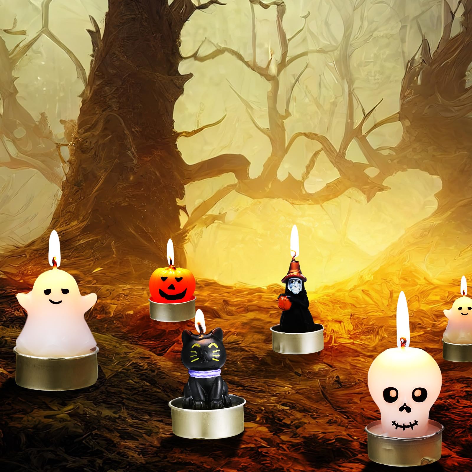 Jutom 20-Pack Halloween Ghost Candles - Mini Pumpkin Soy Wax Candles for Spooky Decor, Cute Halloween Party Supplies, Table & Bedroom Decorations (Stylish) - Perfect for Halloween Parties, Home Decor & Gift Giving
