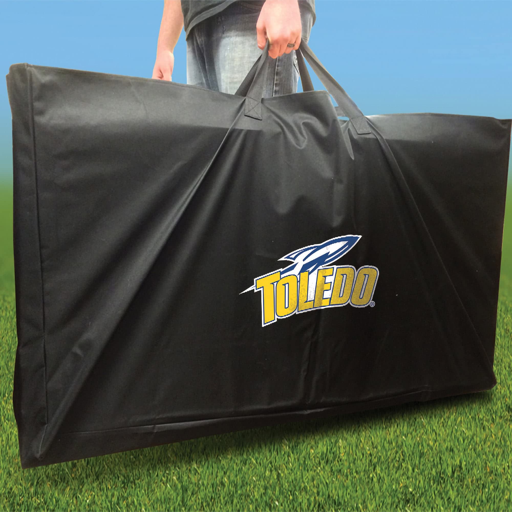 Custom Toledo Stained Striped Cornhole Board Set with Team Logo - Regulation Size Outdoor Bean Bag Toss Game for Backyard, Tailgating & Parties