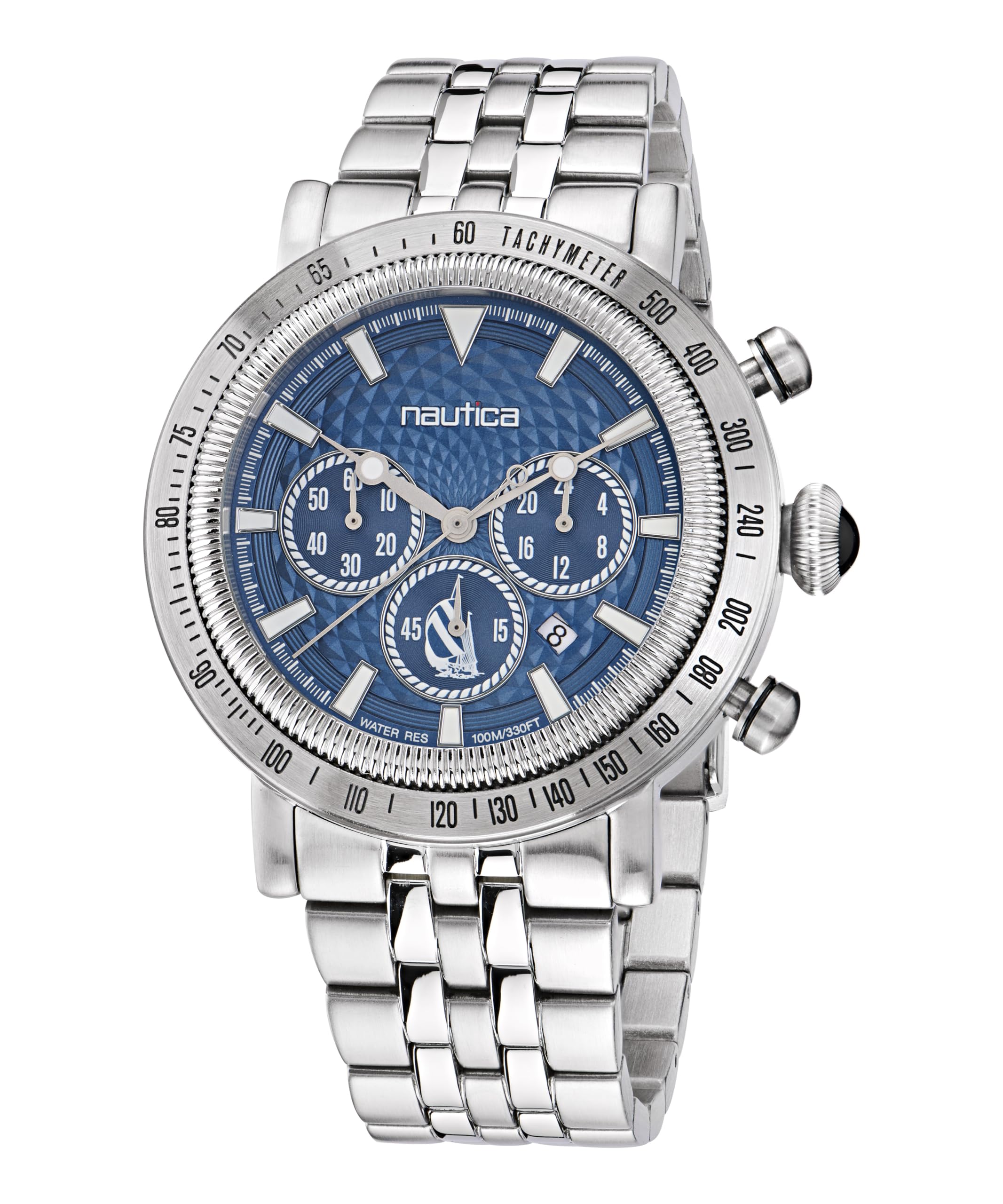 Nautica Men's NAPSPF302 Recycled Stainless Steel Bracelet & Light Blue Silicone Strap Watch - Waterproof Casual Dress Watch for Men, Perfect for Office, Outdoor & Everyday Wear
